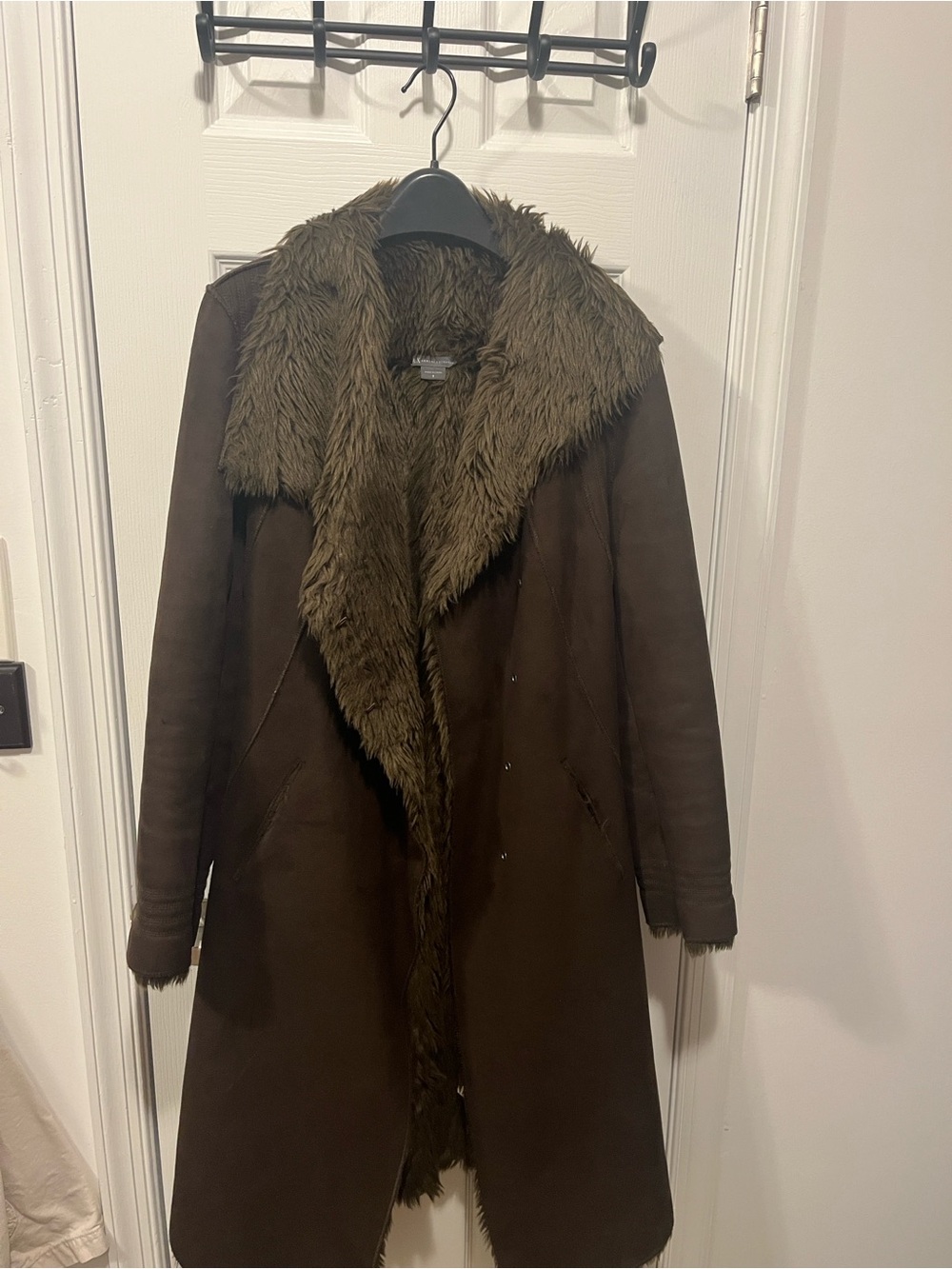 Armani Exchange Brown Faux-Fur Trim Trench Coat